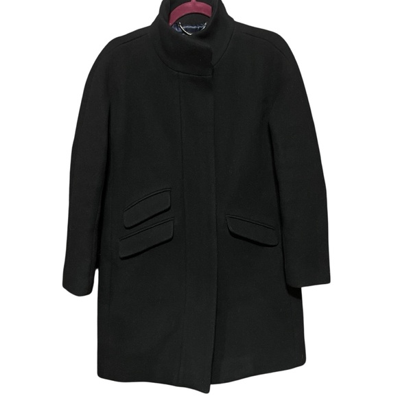 J. Crew Italian Stadium‎ Cloth Black Wool Cocoon Coat Size 4P Classic Fall - Picture 2 of 12